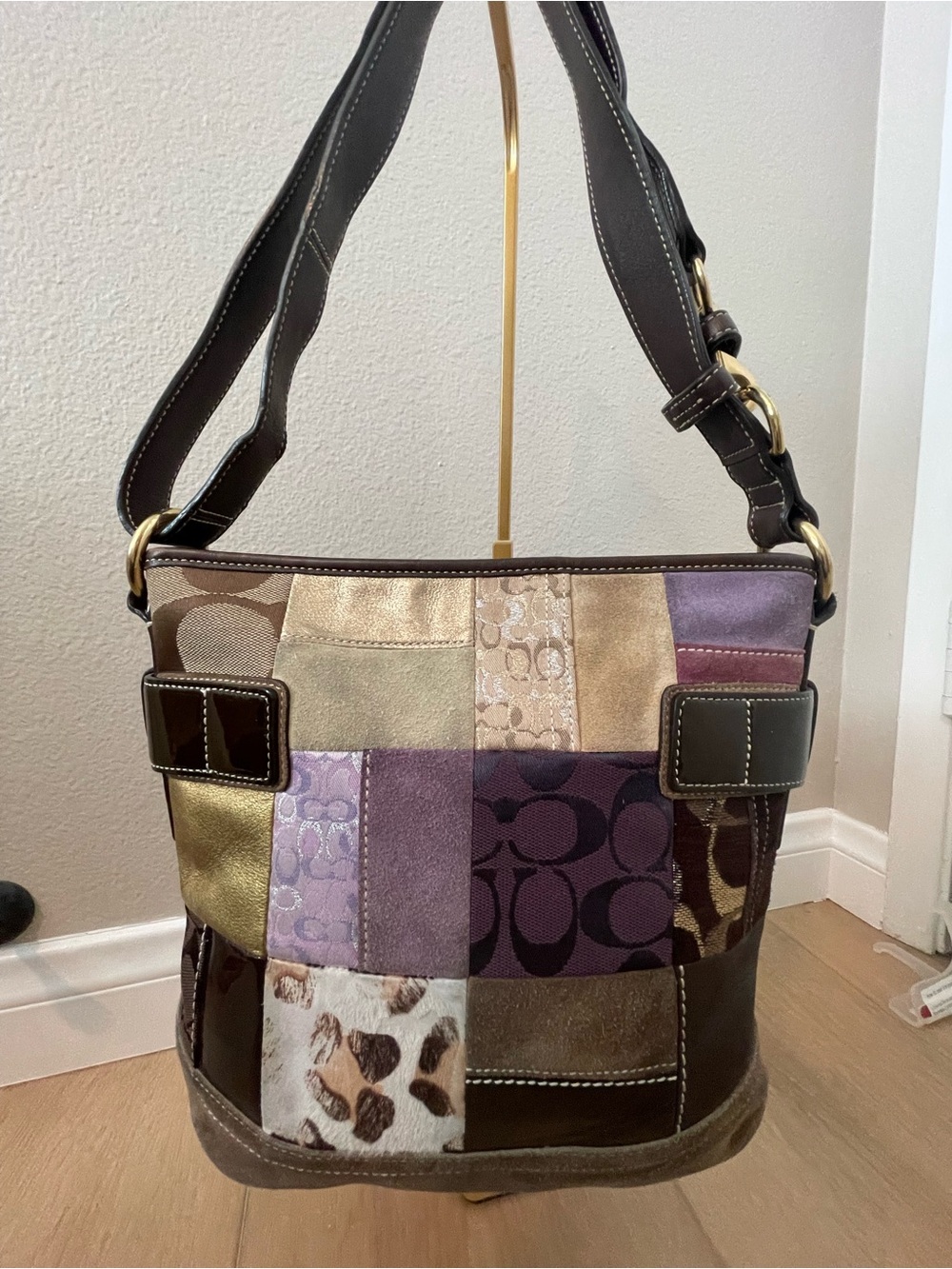 Coach Y2K Vintage Patchwork Suede Pony Hair Leather Shoulder Crossbody Bag - Picture 4 of 10